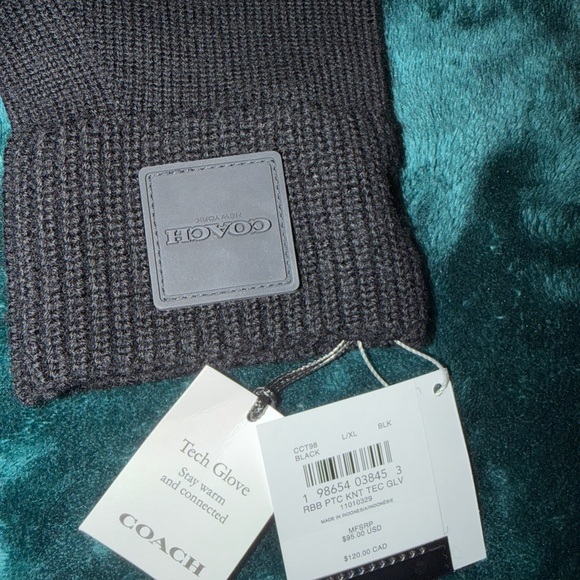 Coach Wool Black Tech Gloves L/XL - Picture 4 of 5